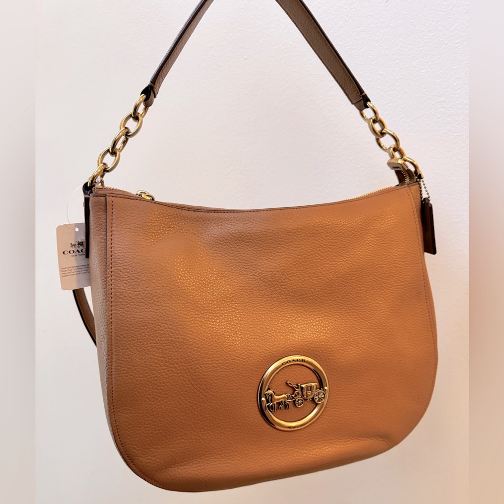 Coach Tan Leather Shoulder Bag W/ Crossbody Strap & Gold Hardware NWT